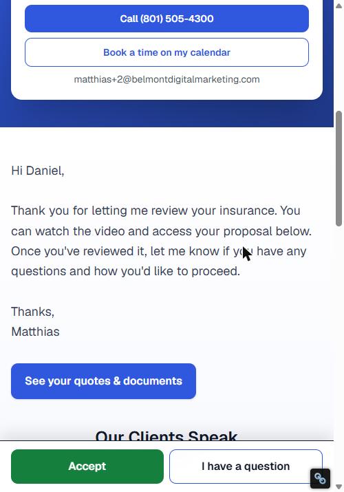 The same proposal on a phone, with Accept and question buttons always within reach